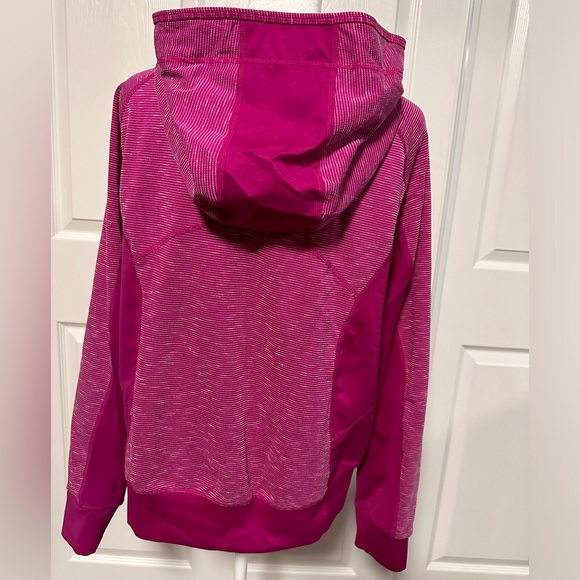Zella Fuchsia/White Stripes Hooded Jacket *2 Way Zipper size M - Picture 2 of 9